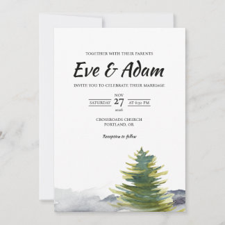 Misty Pine Hillside Boho Watercolor Winter Wedding Invitation