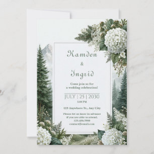 Misty Pine Hydrangea Wedding Invitation