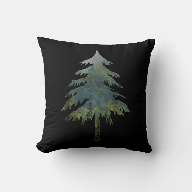 Misty pine trees Into the wild forest Throw Pillow (Front)