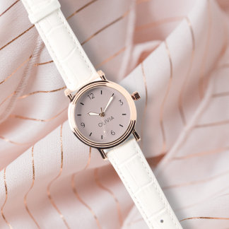 Misty Pink Solid Color Custom Name Minimalist Watch