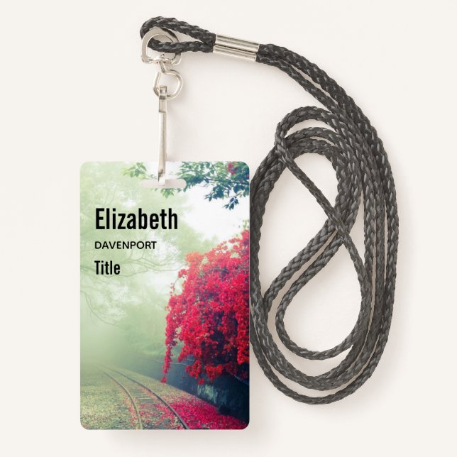 Misty Railroad Tracks Scenic Photo Badge (Front with Lanyard)