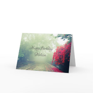 Misty Railroad Tracks Scenic Photo Birthday Card