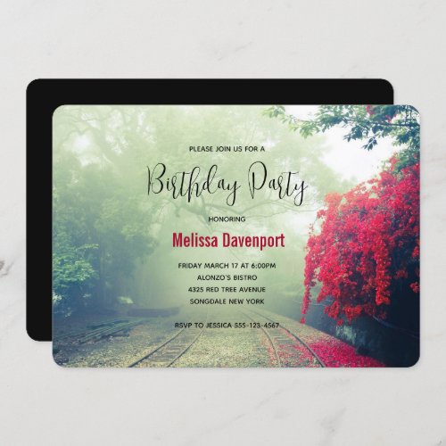 Misty Railroad Tracks Scenic Photo Birthday Invitation