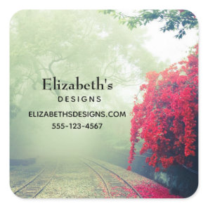 Misty Railroad Tracks Scenic Photo Business Square Sticker