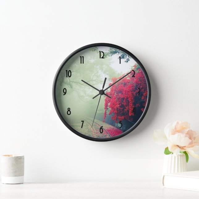 Misty Railroad Tracks Scenic Photo Clock (Home)