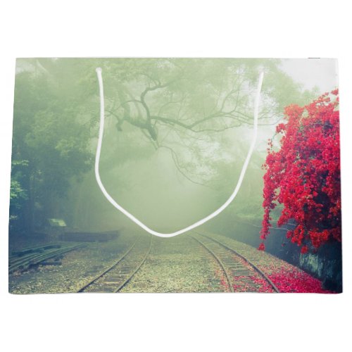 Misty Railroad Tracks Scenic Photo Large Gift Bag