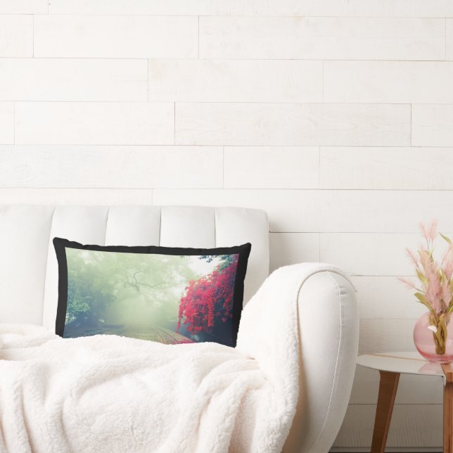 Misty Railroad Tracks Scenic Photo Lumbar Pillow (Couch)
