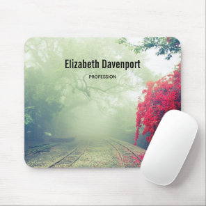 Misty Railroad Tracks Scenic Photo Mouse Pad