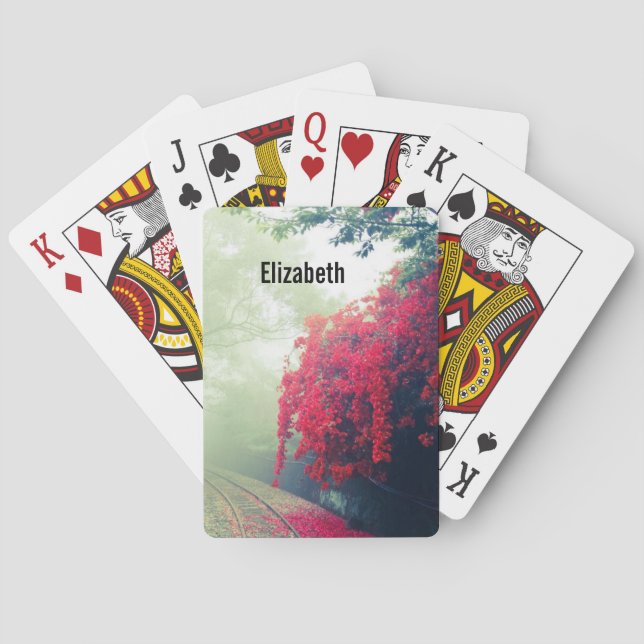 Misty Railroad Tracks Scenic Photo Poker Cards (Back)