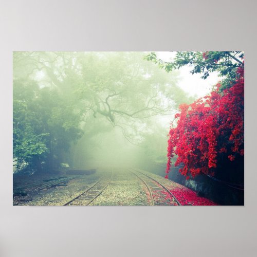 Misty Railroad Tracks Scenic Photo Poster