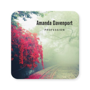 Misty Railroad Tracks Scenic Photo Square Business Card