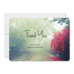 Misty Railroad Tracks Scenic Photo Thank You Card