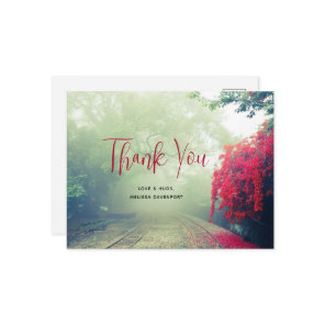 Misty Railroad Tracks Scenic Photo Thank You Postcard