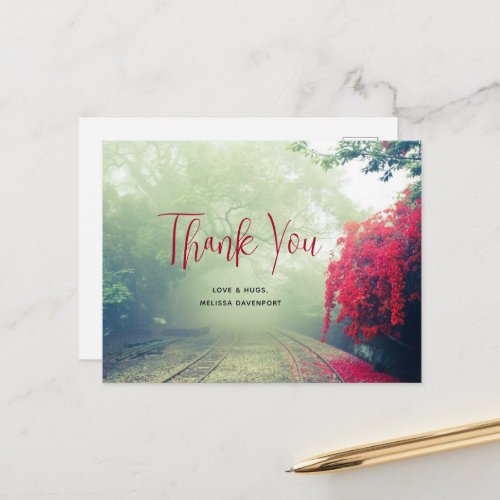 Misty Railroad Tracks Scenic Photo Thank You Postcard