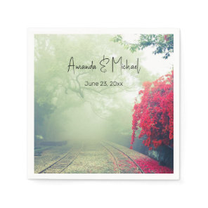 Misty Railroad Tracks Scenic Photo Wedding Event Napkins