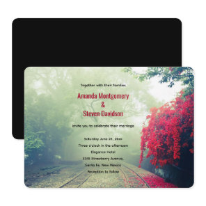Misty Railroad Tracks Scenic Photo Wedding Invitation