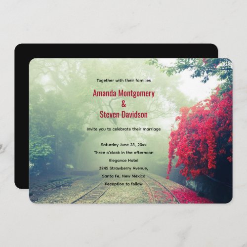 Misty Railroad Tracks Scenic Photo Wedding Invitation