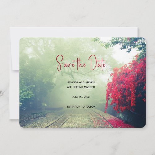 Misty Railroad Tracks Scenic Photo Wedding Save The Date