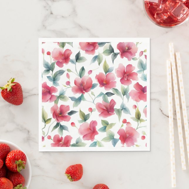 Misty Red Floral Pattern Napkins (Insitu)