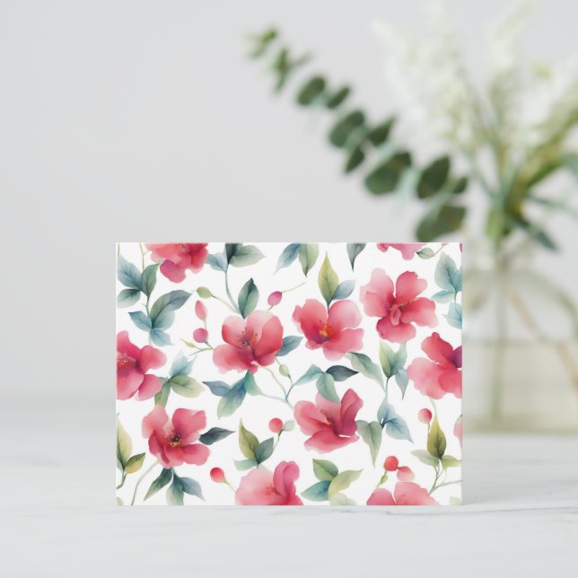 Misty Red Floral Pattern Postcard (Standing Front)