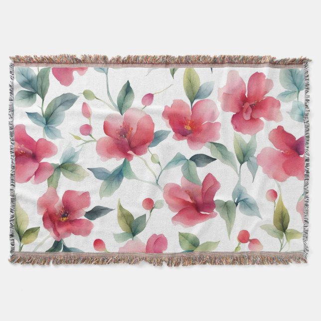 Misty Red Floral Pattern Throw Blanket (Front)