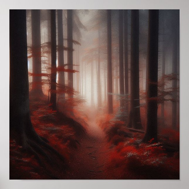 Misty Red Forest Trail of Silence – Autumn Poster  (Front)