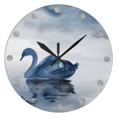 Misty Reflections Decor | Moody Dusty Blue Swan Large Clock