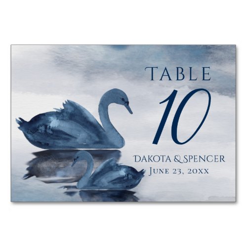 Misty Reflections  Dusty Blue Lake Swan Reception Table Number