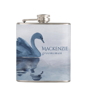 Misty Reflections Dusty Blue Swan Groomsman Flask