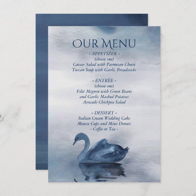 Misty Reflections | Dusty Blue Swan Lake Reception Menu (Front/Back)