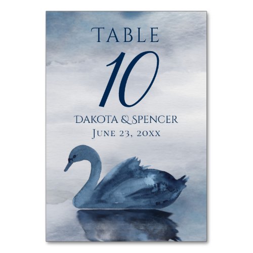 Misty Reflections  Dusty Blue Swan Lake Reception Table Number