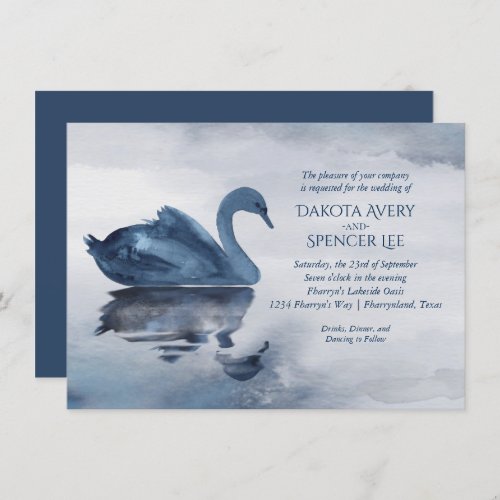 Misty Reflections  Dusty Blue Swan Lake Wedding Invitation