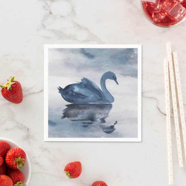 Misty Reflections | Dusty Blue Swan Lake Wedding Napkins (Insitu)