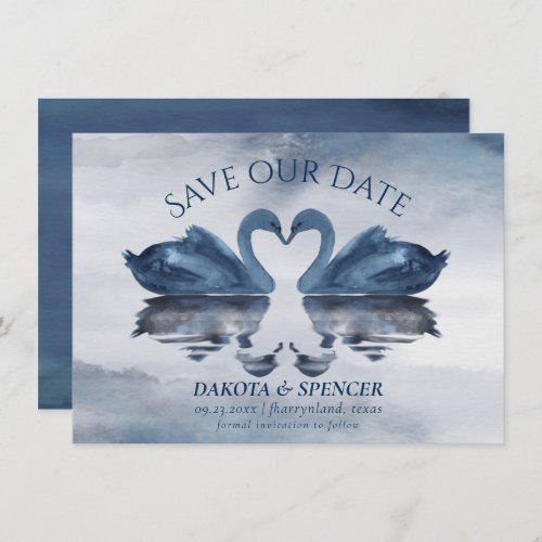 Misty Reflections  Dusty Blue Swan Lake Wedding Save The Date