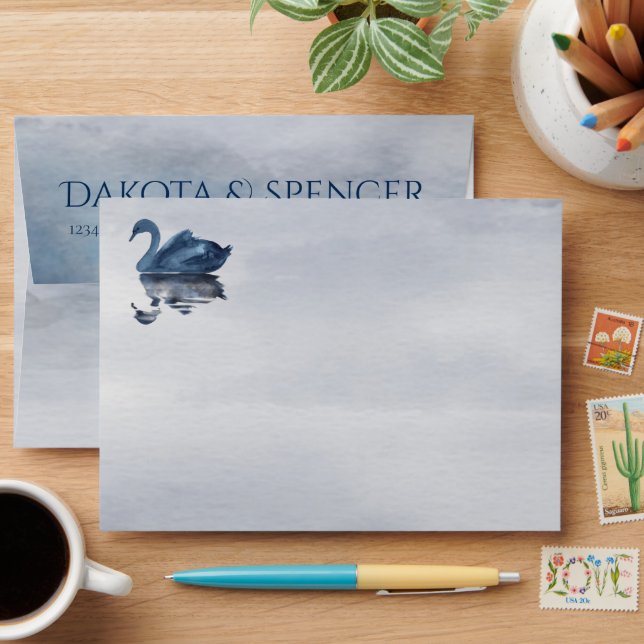 Misty Reflections | Dusty Blue Swan Return Address Envelope (Desk)