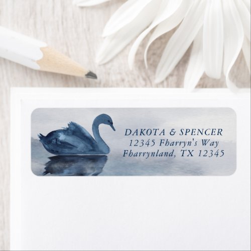 Misty Reflections  Dusty Blue Swan Return Address Label