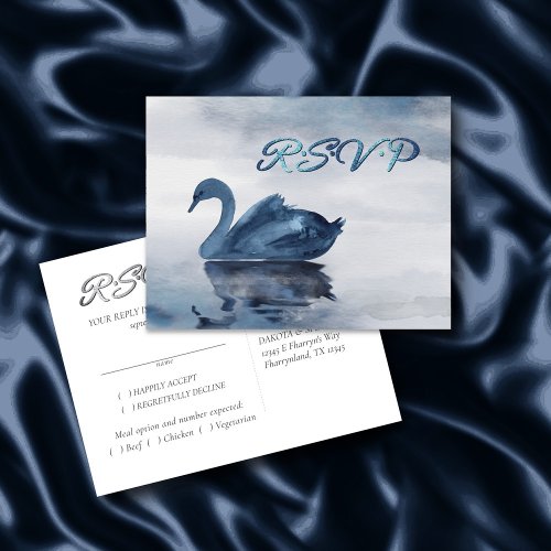 Misty Reflections  Dusty Blue Swan RSVP Entree Postcard