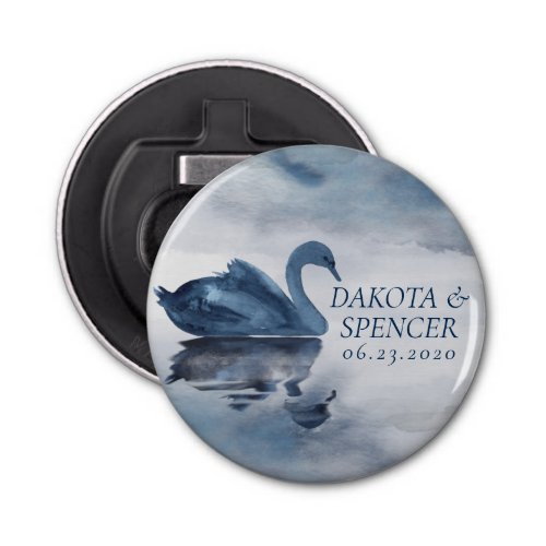 Misty Reflections  Dusty Blue Swan Wedding Favor Bottle Opener