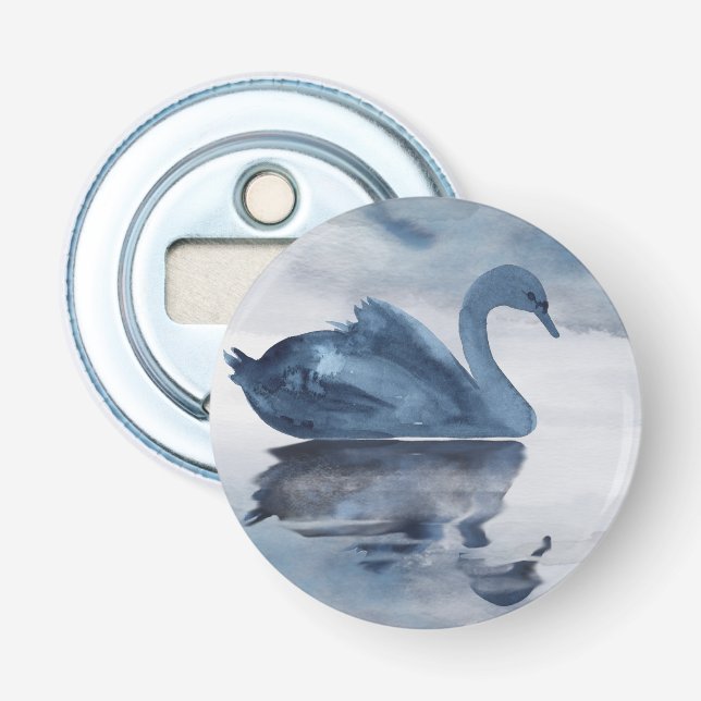 Misty Reflections | Dusty Blue Swan Wedding Favor Bottle Opener (Front)