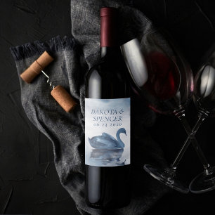 Misty Reflections Dusty Blue Swan Wedding Favor Wine Label