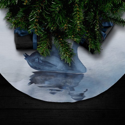 Misty Reflections  Moody Dusty Blue Swan on Lake Brushed Polyester Tree Skirt