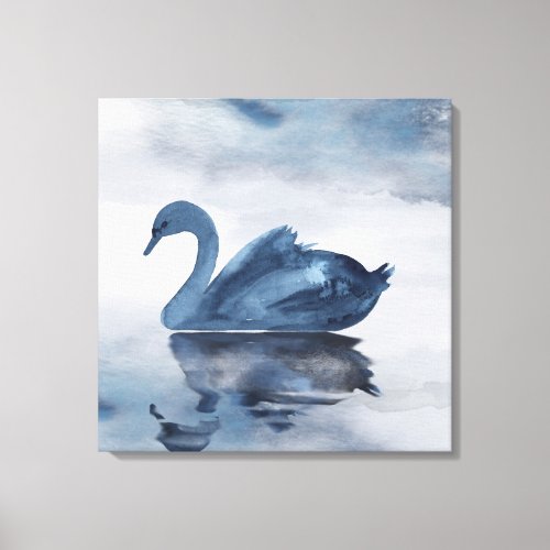 Misty Reflections  Moody Dusty Blue Swan on Lake Canvas Print
