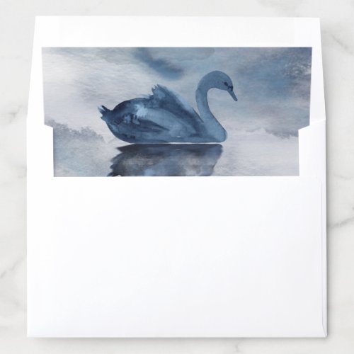 Misty Reflections  Moody Dusty Blue Swan on Lake Envelope Liner
