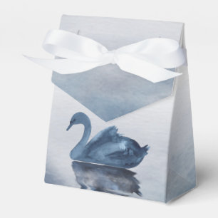 Misty Reflections Moody Dusty Blue Swan on Lake Favor Boxes
