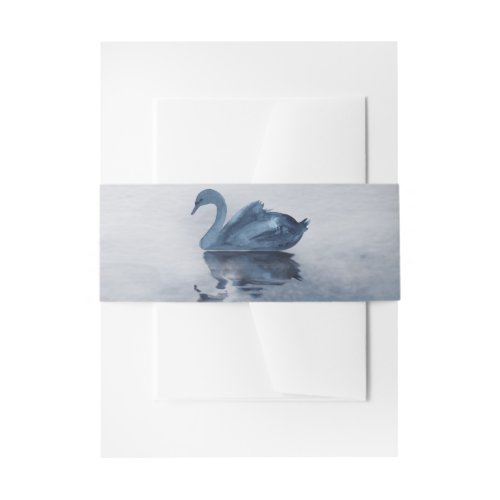 Misty Reflections  Moody Dusty Blue Swan on Lake Invitation Belly Band