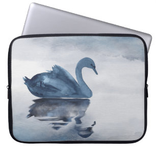 Misty Reflections Moody Dusty Blue Swan on Lake Laptop Sleeve
