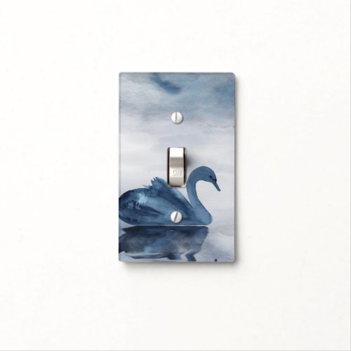 Misty Reflections  Moody Dusty Blue Swan on Lake Light Switch Cover