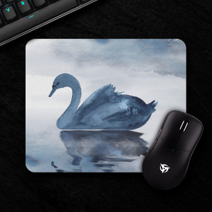 Misty Reflections Moody Dusty Blue Swan on Lake Mouse Pad