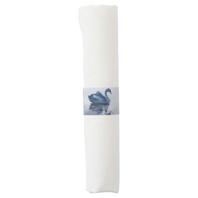 Misty Reflections | Moody Dusty Blue Swan on Lake Napkin Bands (Front)