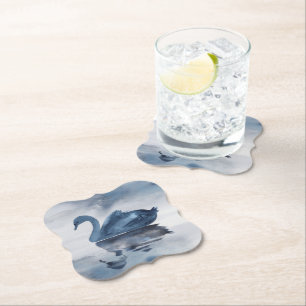 Misty Reflections   Moody Dusty Blue Swan on Lake Paper Coaster